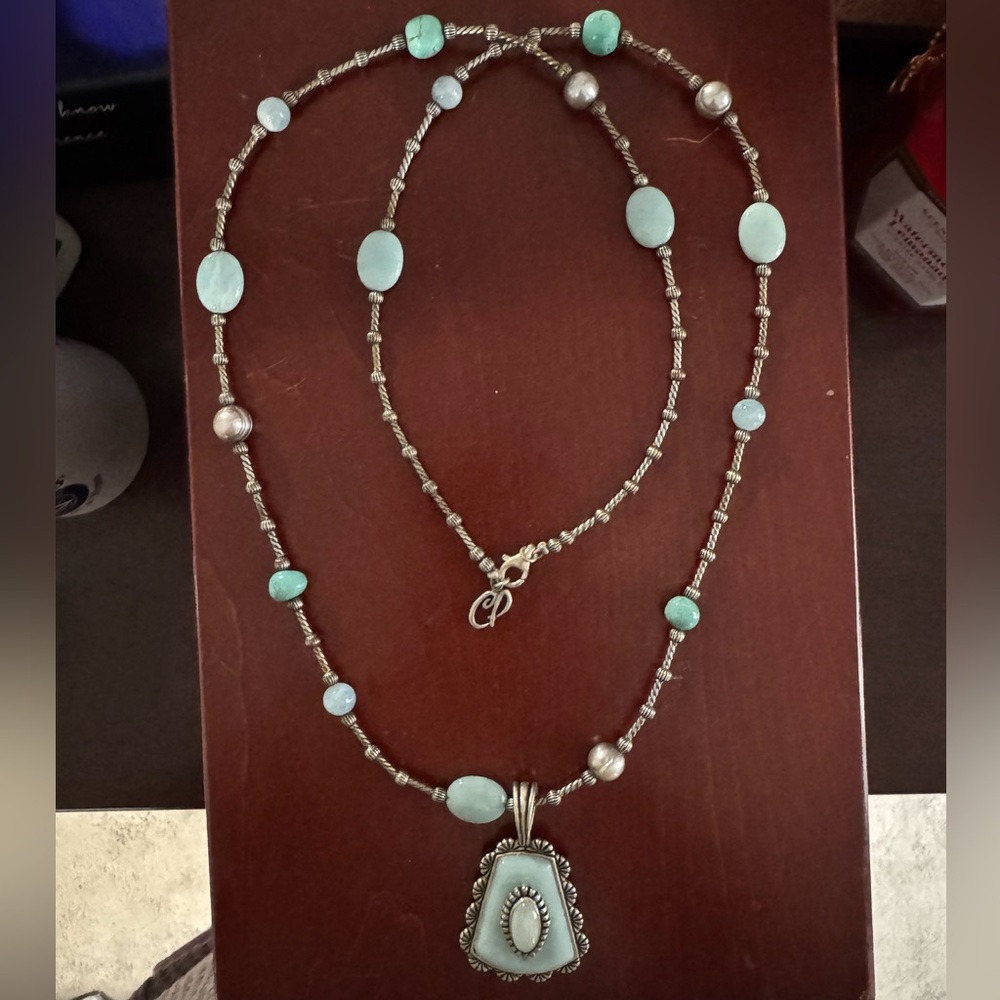 CAROLYN POLLACK STERLING SILVER 925 BLUE GEMSTONE ENHANCER PENDANT NECKLACE